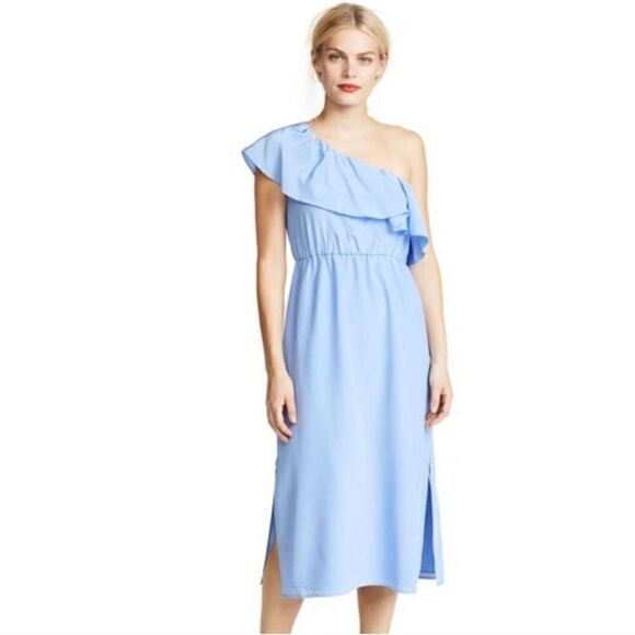 FINAL SALE🌷Club Monaco Hanitah👗 silk one shoulder ruffle dress size 10 - Picture 2 of 16